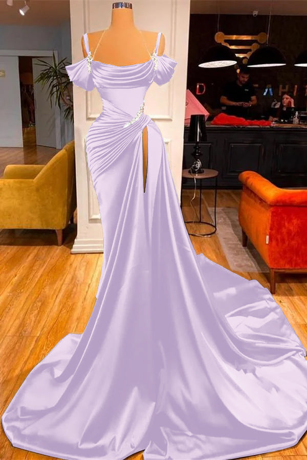 Showprettydess Green Chic Off-the-Shoulder Prom Dress with Long Slit-showprettydress