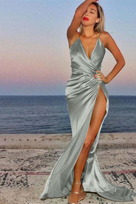 Showprettydess Green V-Neck Mermaid Prom Dress Sleeveless with Split-showprettydress