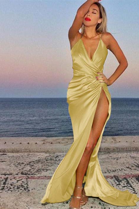 Showprettydess Green V-Neck Mermaid Prom Dress Sleeveless with Split-showprettydress