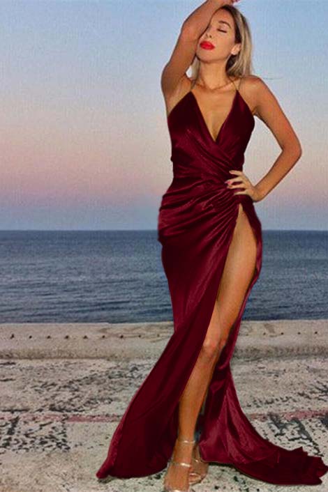 Showprettydess Green V-Neck Mermaid Prom Dress Sleeveless with Split-showprettydress