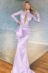Showprettydess High Collar Long Sleeve Mermaid Prom Dress with Beadings-showprettydress