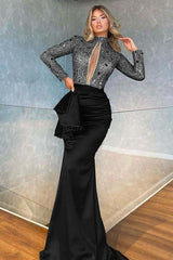 Showprettydess High Collar Long Sleeve Mermaid Prom Dress with Beadings-showprettydress