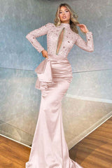 Showprettydess High Collar Long Sleeve Mermaid Prom Dress with Beadings-showprettydress