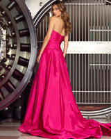 Showprettydess Hot Pink Strapless Sleeveless Prom Dress with Split & Bowknot-showprettydress
