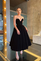 Showprettydess Long Black Little Black Dress, Tea-Length Prom Dress-showprettydress