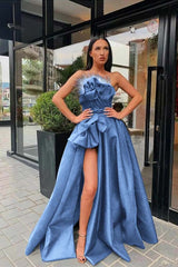 Showprettydess Long Black Prom Dress with Split & Feather-showprettydress