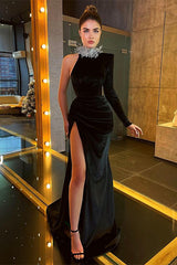 Showprettydess Long Sleeve Black High Neck Evening Dress-showprettydress