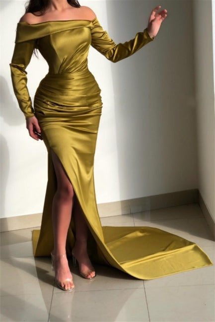 Showprettydess Long Sleeve Mermaid Prom Dress with Court Train & Split-showprettydress