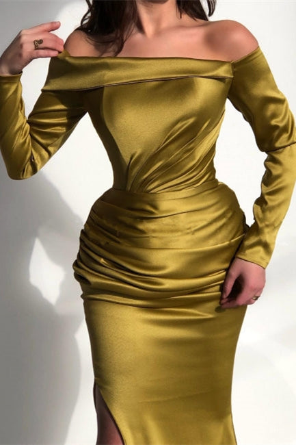 Showprettydess Long Sleeve Mermaid Prom Dress with Court Train & Split-showprettydress