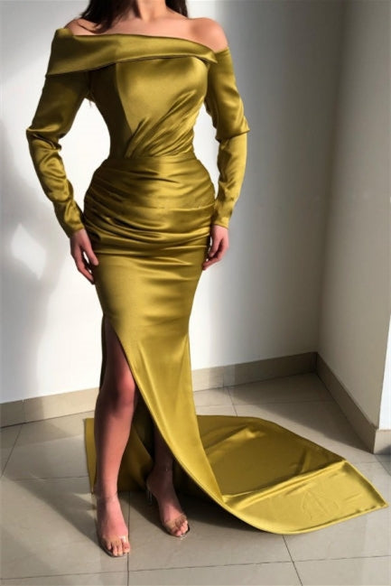 Showprettydess Long Sleeve Mermaid Prom Dress with Court Train & Split-showprettydress