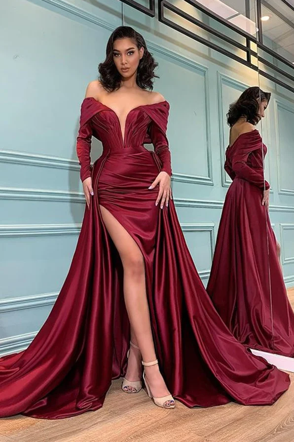 Showprettydess Long Sleeves Burgundy Evening Mermaid Dress-showprettydress
