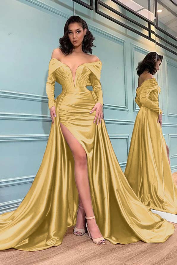 Showprettydess Long Sleeves Burgundy Evening Mermaid Dress-showprettydress