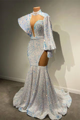 Showprettydess Long Sleeves High Neck Mermaid Prom Dress with Sequins-showprettydress