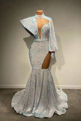 Showprettydess Long Sleeves High Neck Mermaid Prom Dress with Sequins-showprettydress