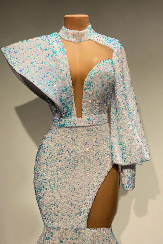 Showprettydess Long Sleeves High Neck Mermaid Prom Dress with Sequins-showprettydress