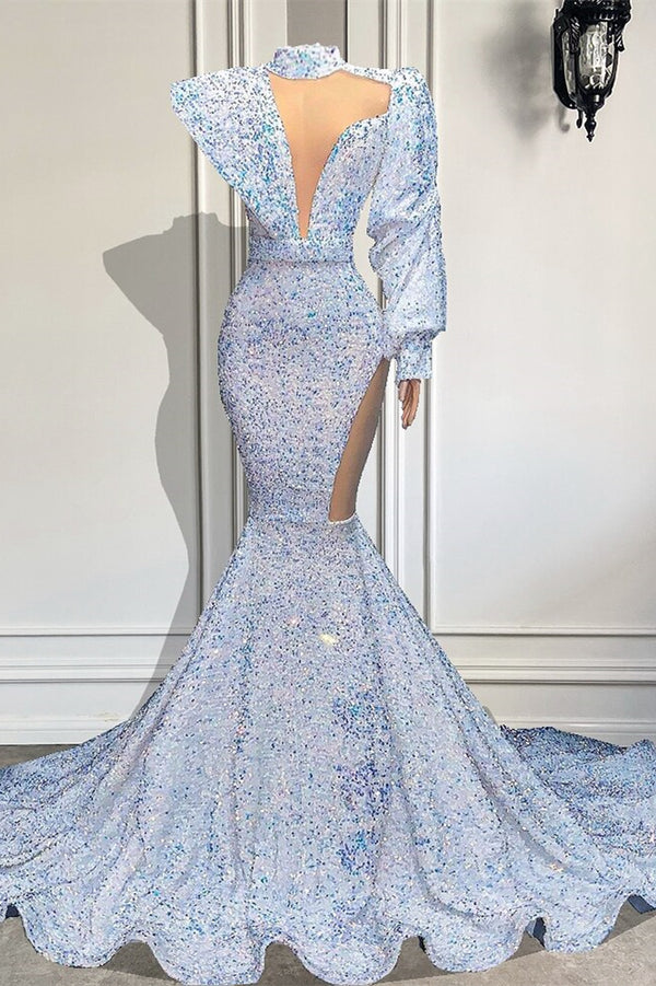 Showprettydess Long Sleeves High Neck Mermaid Prom Dress with Sequins-showprettydress