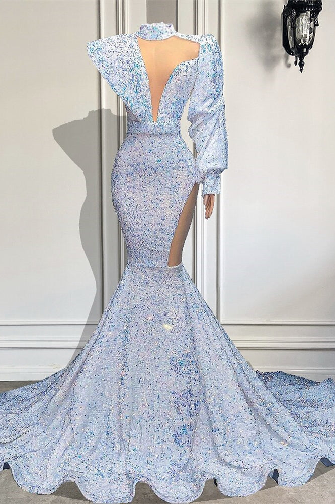 Showprettydess Long Sleeves High Neck Mermaid Prom Dress with Sequins-showprettydress