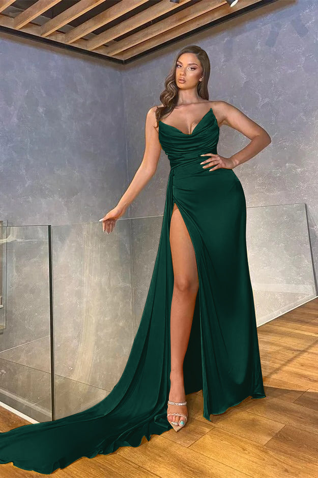 Showprettydess Mermaid Long Pleated Split Prom Dress-showprettydress