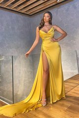 Showprettydess Mermaid Long Pleated Split Prom Dress-showprettydress