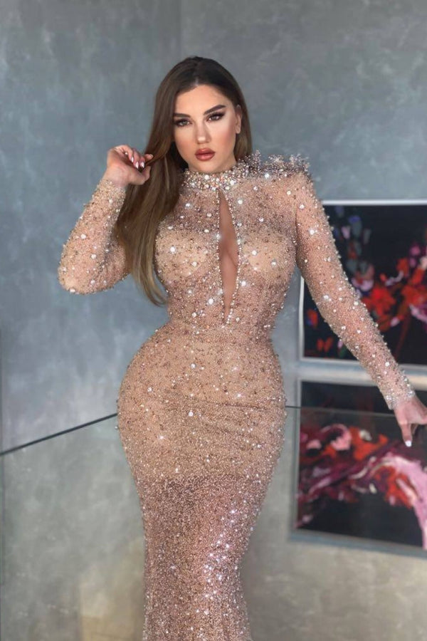 Showprettydess Mermaid Long Sleeves Sequined Prom Dress-showprettydress