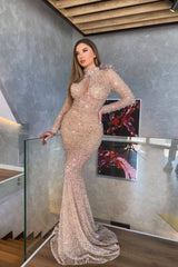 Showprettydess Mermaid Long Sleeves Sequined Prom Dress-showprettydress