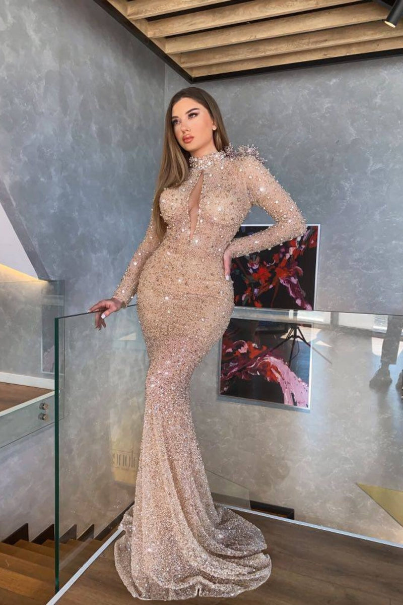 Showprettydess Mermaid Long Sleeves Sequined Prom Dress-showprettydress