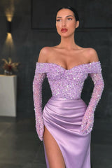 Showprettydess Mermaid Long Sleeves Sequined Prom Dress with Slit-showprettydress