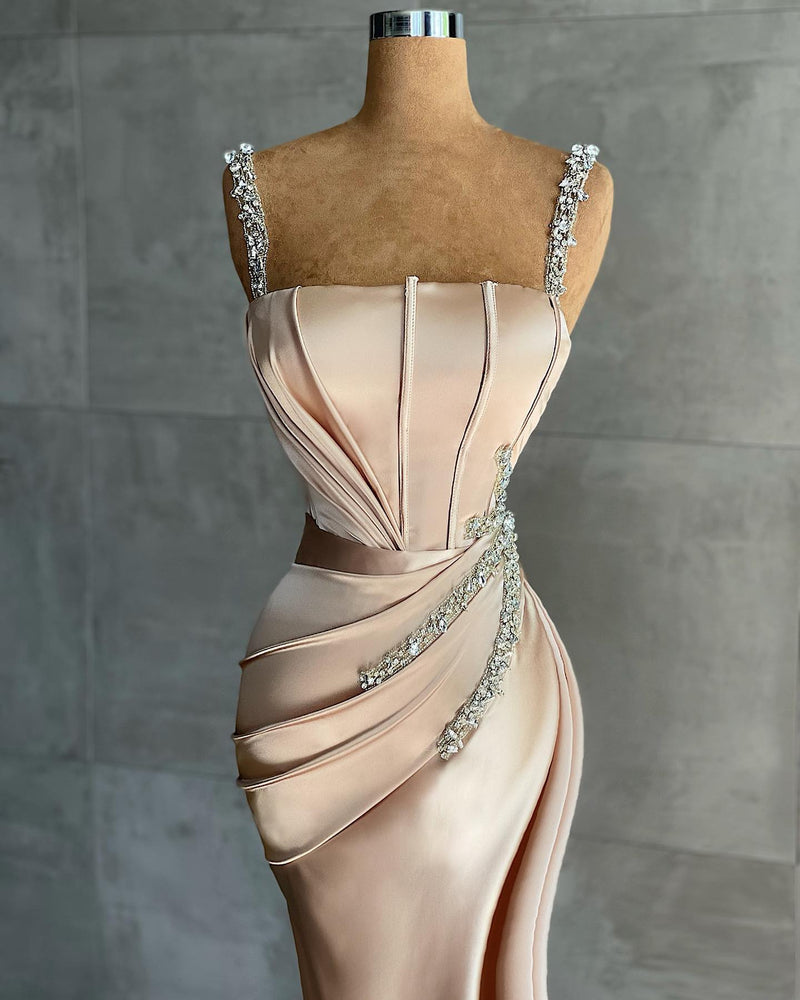 Showprettydess Mermaid Straps Appliqués Beaded Prom Dress-showprettydress