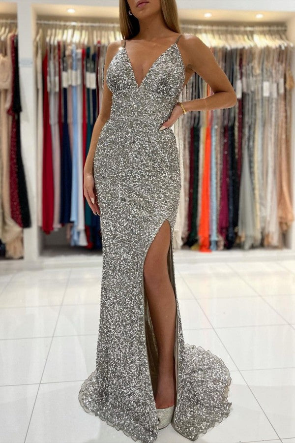 Showprettydess Mermaid V-Neck Prom Dress with Slit-showprettydress