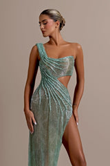 Showprettydess Mint Green One-Shoulder Long Prom Dress Sleeveless with Split-showprettydress