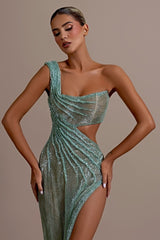 Showprettydess Mint Green One-Shoulder Long Prom Dress Sleeveless with Split-showprettydress