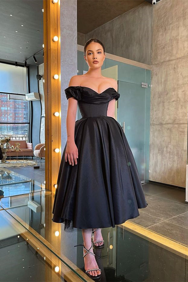 Showprettydess Off-the-Shoulder Little Black Prom Dress-showprettydress