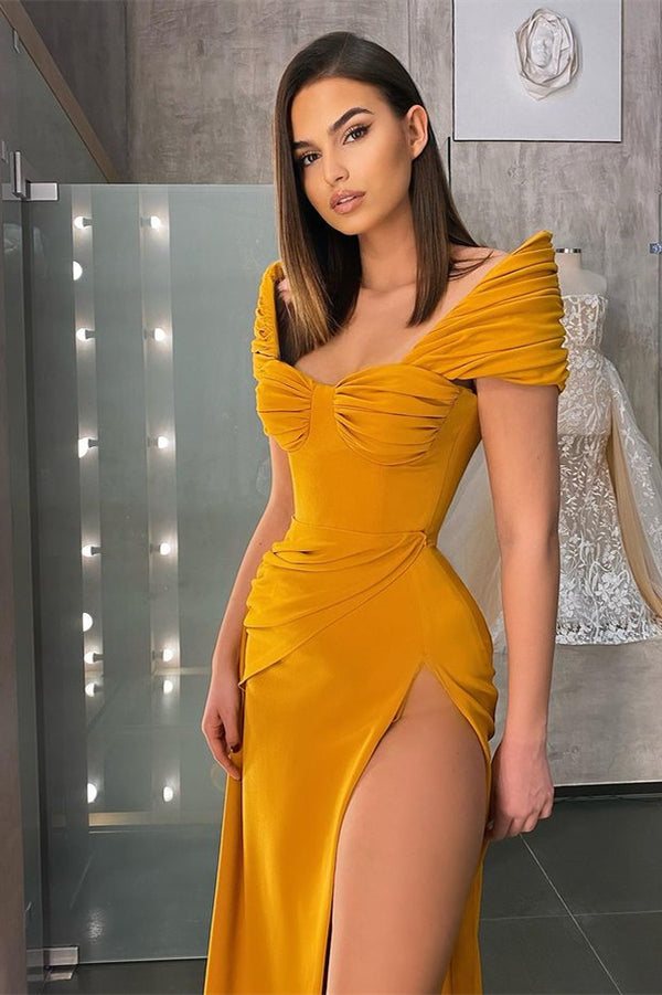 Showprettydess Off-the-Shoulder Long Sleeve Mermaid Prom Dress with Split-showprettydress