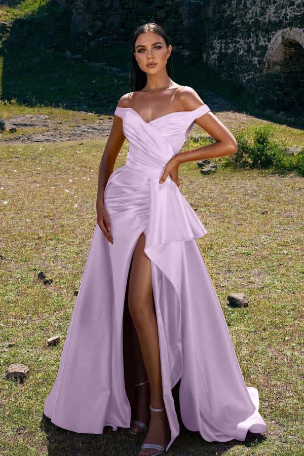 Showprettydess Off-the-Shoulder Red Mermaid Prom Dress with Split-showprettydress