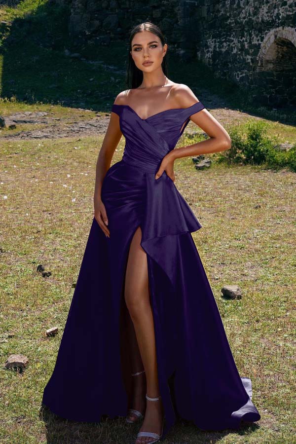 Showprettydess Off-the-Shoulder Red Mermaid Prom Dress with Split-showprettydress