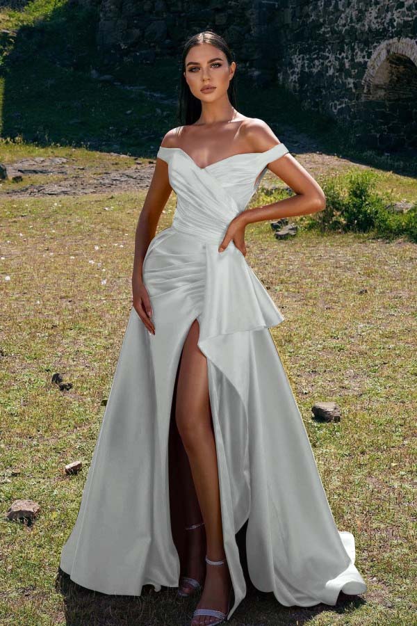 Showprettydess Off-the-Shoulder Red Mermaid Prom Dress with Split-showprettydress