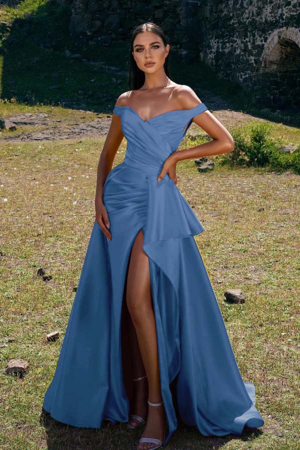 Showprettydess Off-the-Shoulder Red Mermaid Prom Dress with Split-showprettydress