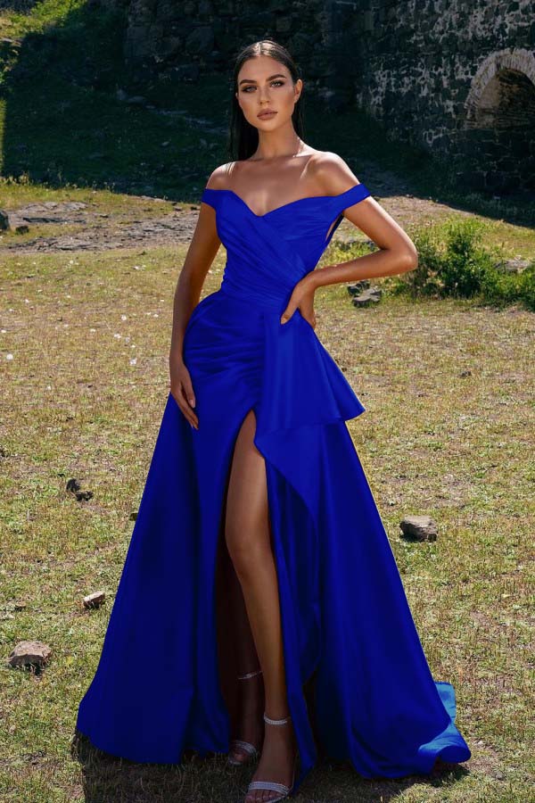Showprettydess Off-the-Shoulder Red Mermaid Prom Dress with Split-showprettydress