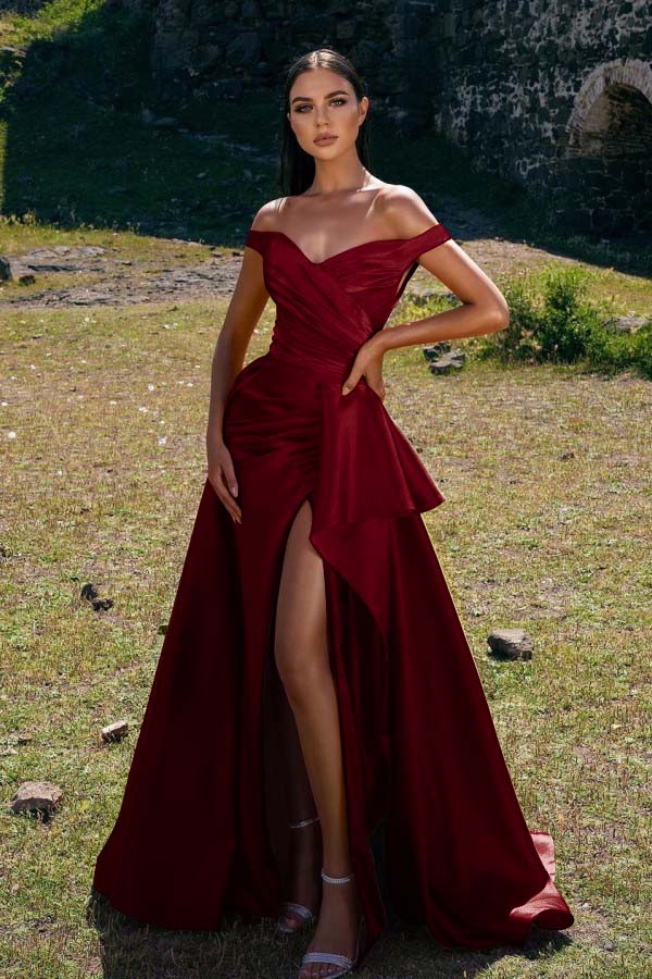Showprettydess Off-the-Shoulder Red Mermaid Prom Dress with Split-showprettydress
