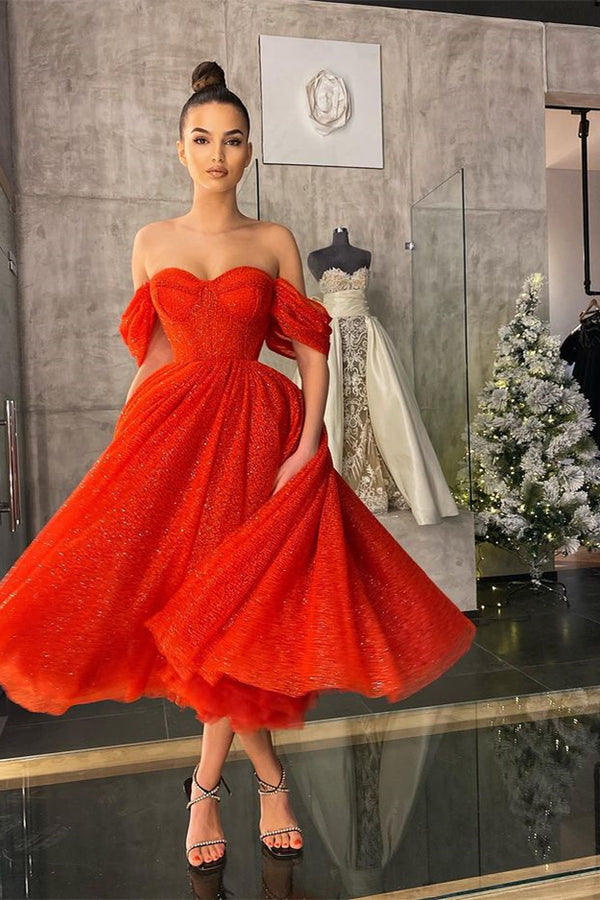 Showprettydess Off-the-Shoulder Red Prom Dress with Sequins-showprettydress