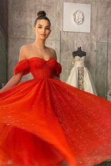Showprettydess Off-the-Shoulder Red Prom Dress with Sequins-showprettydress