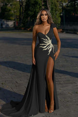 Showprettydess One-Shoulder Mermaid Prom Dress with Daffodil Front Split & Beadings-showprettydress