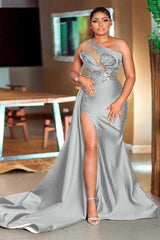Showprettydess One-Shoulder Mermaid Sequined Green Prom Dress with Split-showprettydress