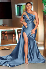 Showprettydess One-Shoulder Mermaid Sequined Green Prom Dress with Split-showprettydress