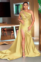 Showprettydess One-Shoulder Mermaid Sequined Green Prom Dress with Split-showprettydress