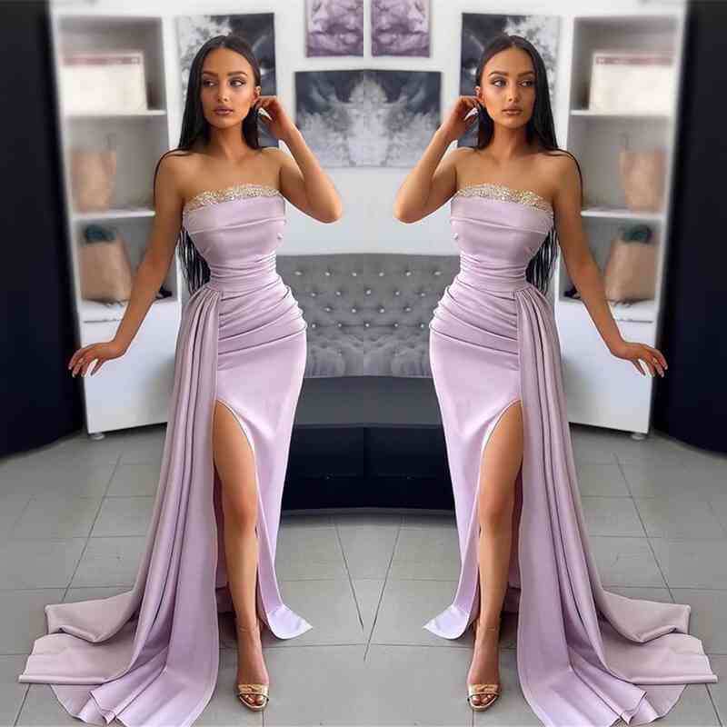 Showprettydess Purple Strapless Mermaid Prom Dress with Side Split, Ruffles & Appliques-showprettydress