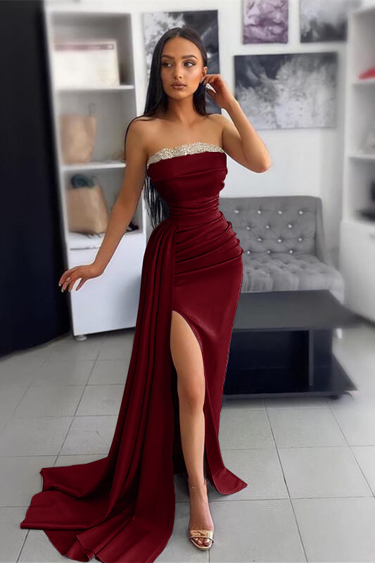 Showprettydess Purple Strapless Mermaid Prom Dress with Side Split, Ruffles & Appliques-showprettydress