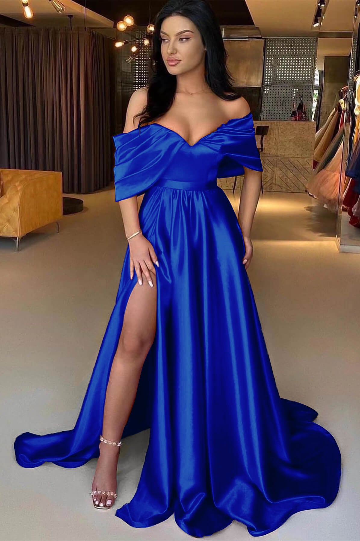 Showprettydess Red A-Line Off-the-Shoulder Prom Dress with Split-showprettydress