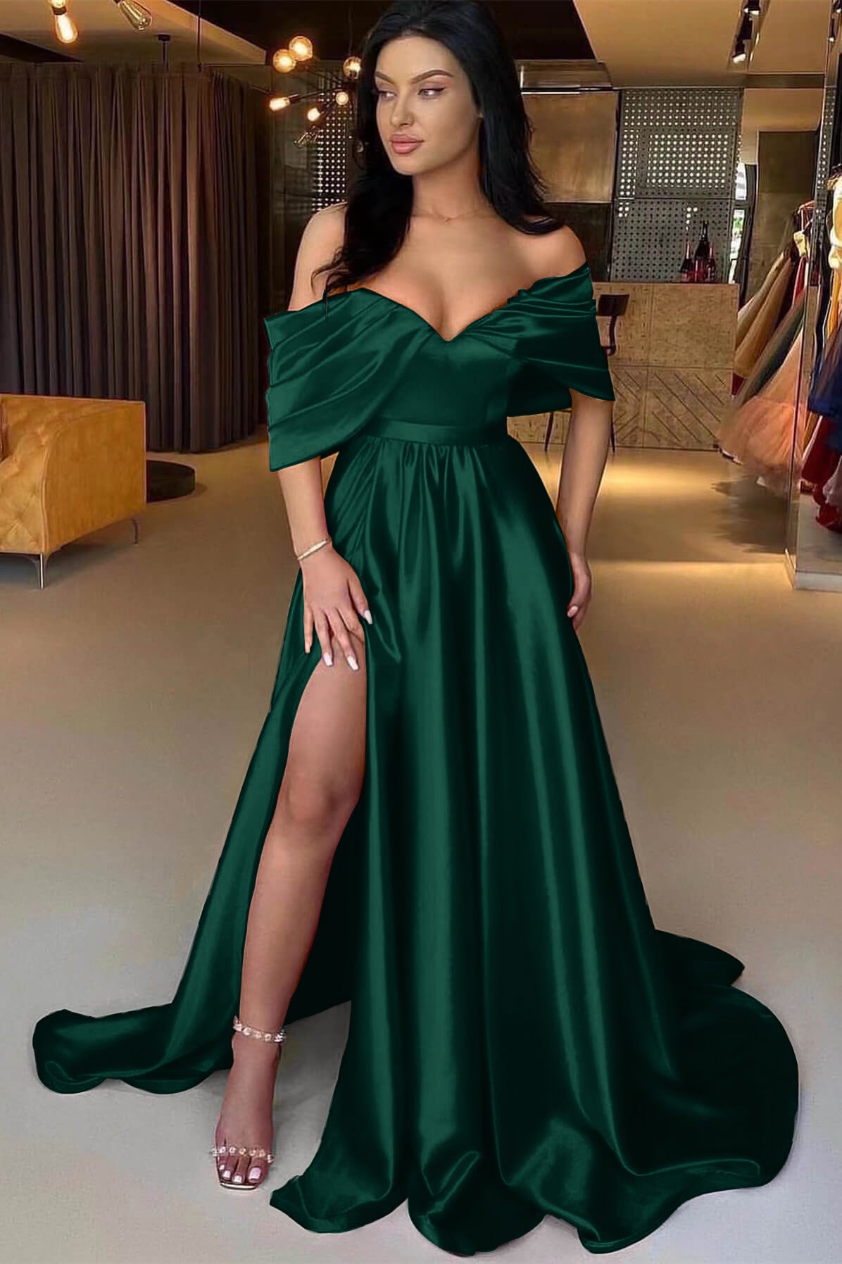 Showprettydess Red A-Line Off-the-Shoulder Prom Dress with Split-showprettydress