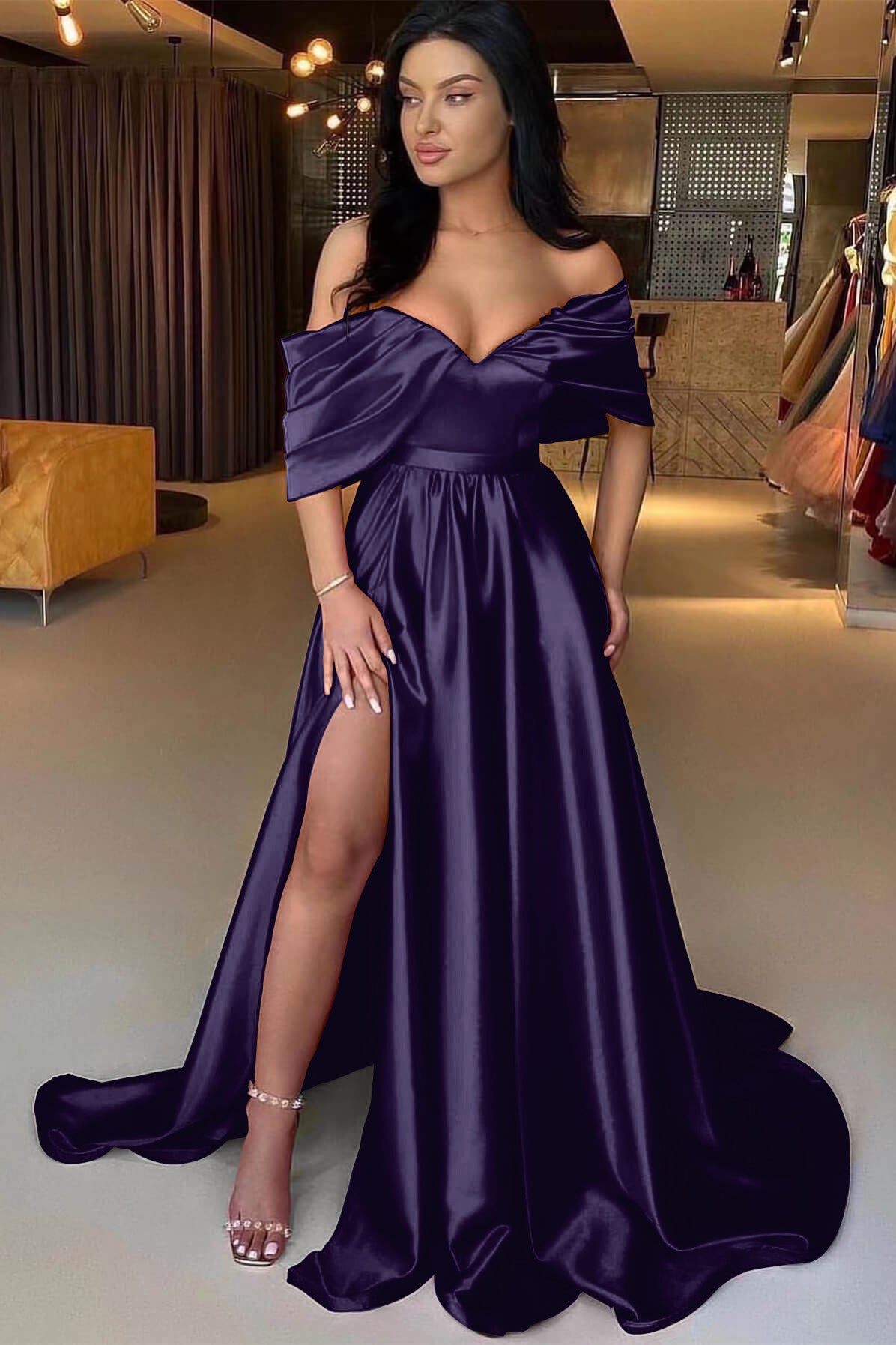 Showprettydess Red A-Line Off-the-Shoulder Prom Dress with Split-showprettydress